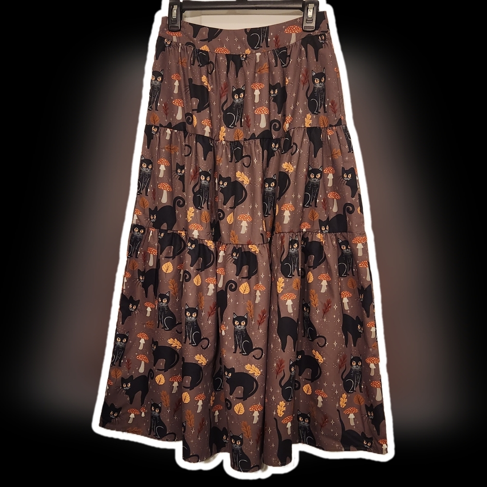 ❌️ [SOLD] Romwe Shein Cat Mushroom Fall Autumn Brown Long Skirt Small